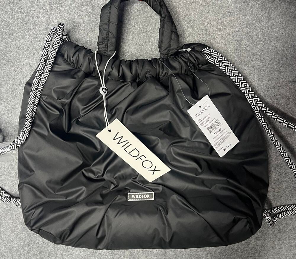 Wildfox Black Quilted Puffer Drawstring Backpack NWT